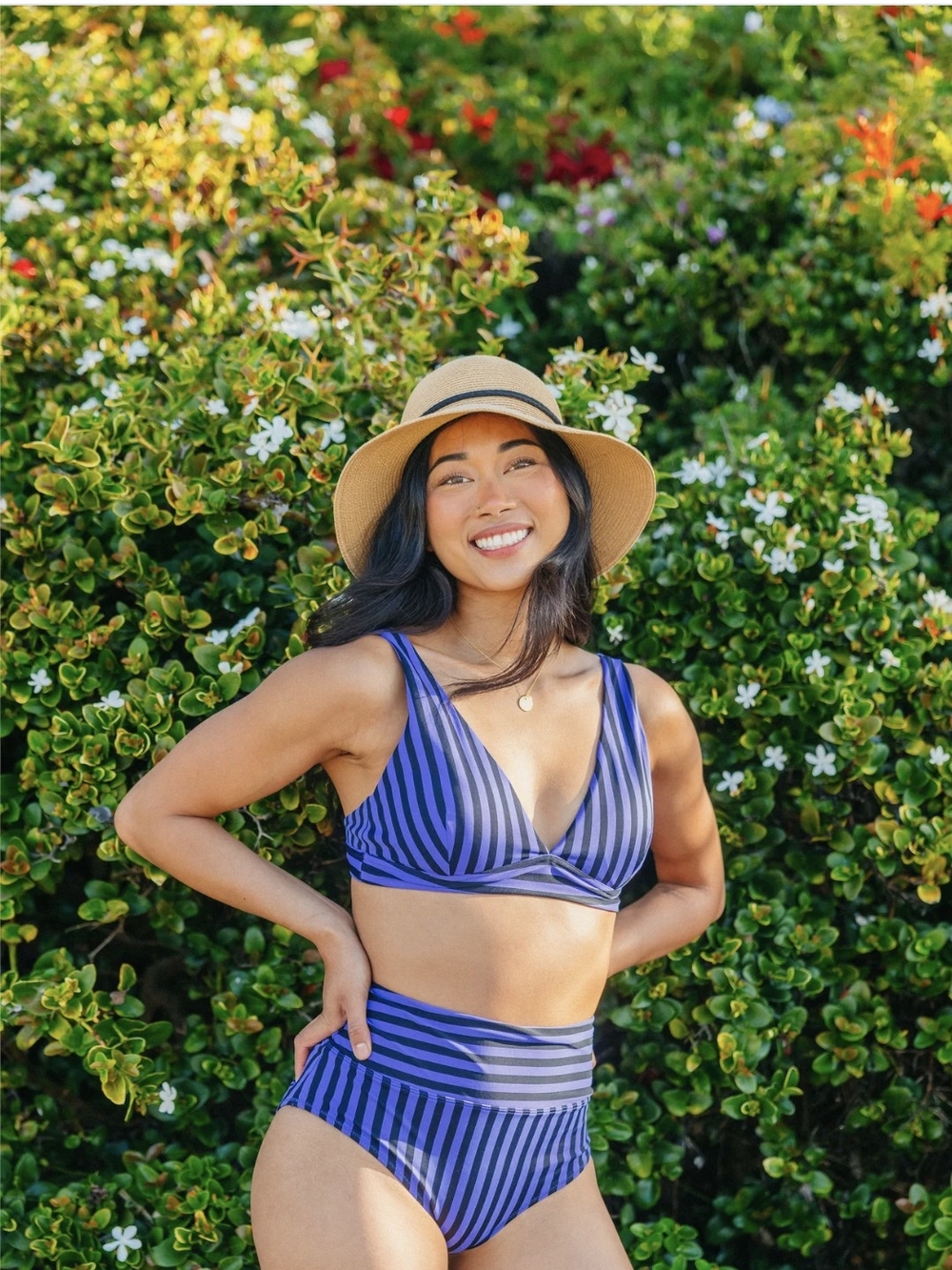 High-Waist Blue Striped Women’s Swim Set